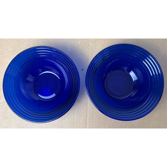 Bormioli Rocco Forum Saphir Vintage Cobalt Blue Fruit Dessert Glass Bowl Set 2 - Picture 1 of 3